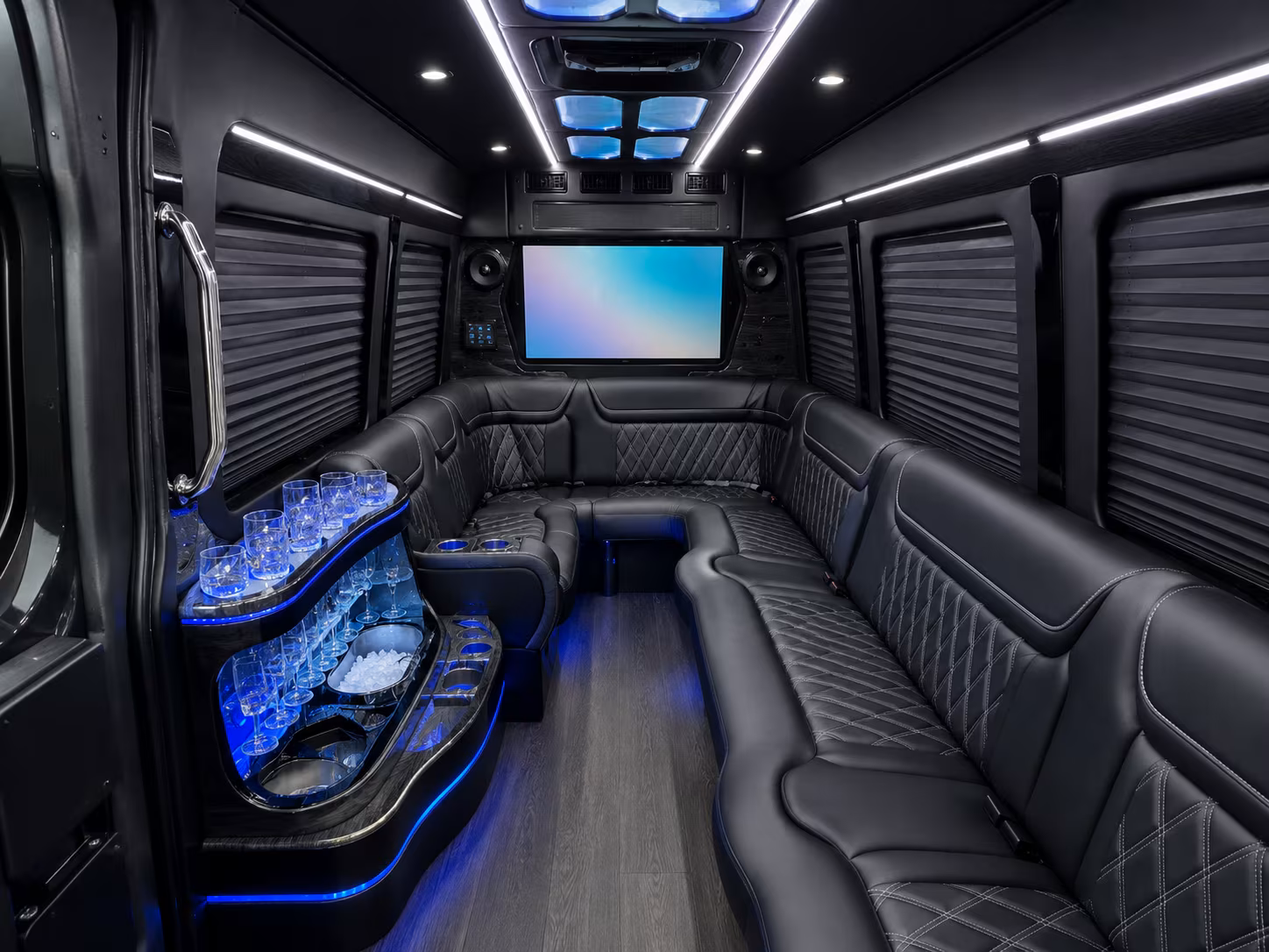 rancho cordova 15 passenger party bus inside